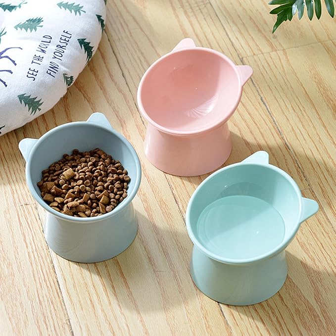 Tilted Elevated Cat Food Bowl - Cats Bowls Whisker Friendly Anti Vomiting Slanted Feeding Bowls Cute Shallow(Tall Cat Bowl-Pink)
