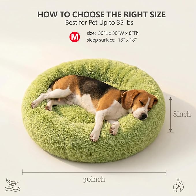 Calming Dog Bed for Medium Dogs Washable Donut 30 inches Anti-Slip Pet Bed,Round Fluffy Plush Faux Fur Cat Bed,Fits up to 45 lbs Pets,Grey
