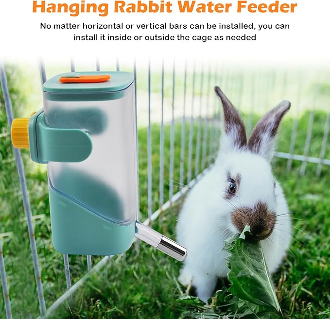 Hanging Water Bottle for Rabbits,23oz No Drip Small Animal Water Bottle Top Fill Guinea Pig Water Dispenser for Cage Crate Chinchilla Ferret Squirrel Hedgehog(Green)