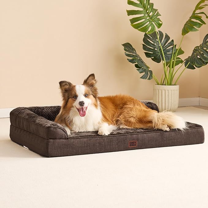 EHEYCIGA Memory Foam Dog Bed Large Size Dogs, Orthopedic Dog Bed Large with Washable Removable Cover, Waterproof Pet Sofa Couch with Nonskid Bottom, 36x27x6, Brown