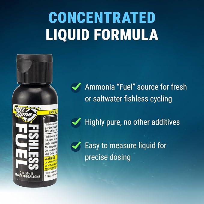Fritz Fishless Fuel Ammonia Solution for Fishless Aquarium Cycling - 2 oz | Concentrated Ammonia Source for Fishless Cycling - Feeds Nitrifying Bacteria, Helps Establish the Nitrogen Cycle - USA Made