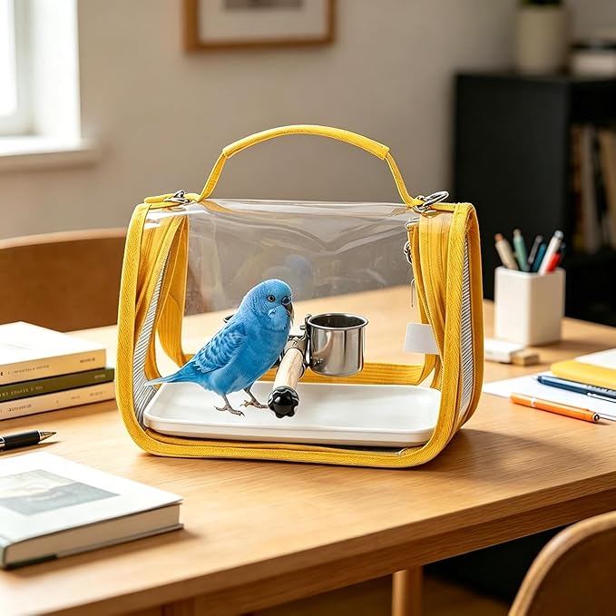 Generic Bird Travel Carrier Lightweight Bird Backpack with Perch Bird Travel Cage for Parakeet Cockatiel Conure Outdoor Travel Camping and Vacation. (Yellow)