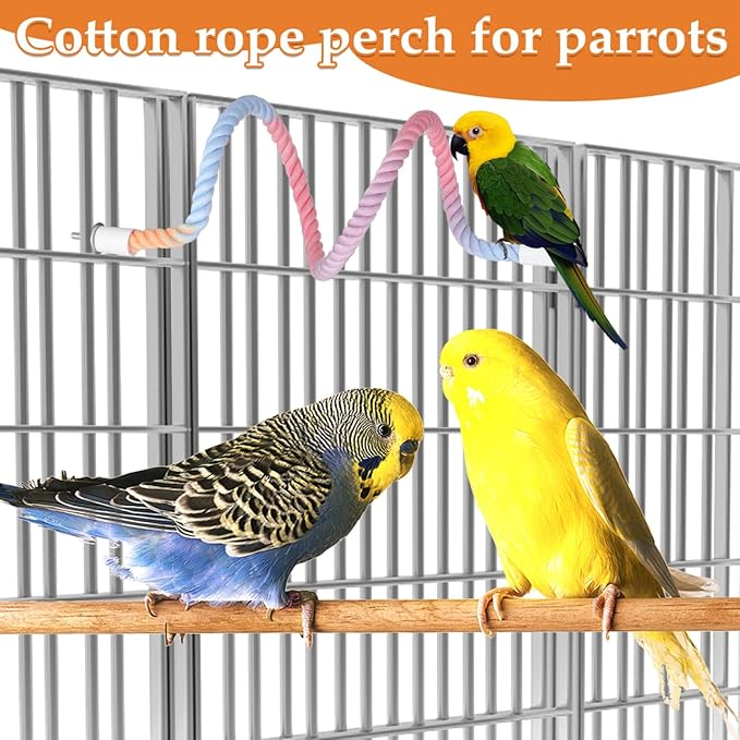 3 Pack Bird Rope Perch for Parakeets Cockatiels, Colorful Cotton Parrot Bungee Swing Toy, 31" & 13" Multi-Shape Bendable Cage Climbing Stand Accessories for Small Medium Birds, Gradient