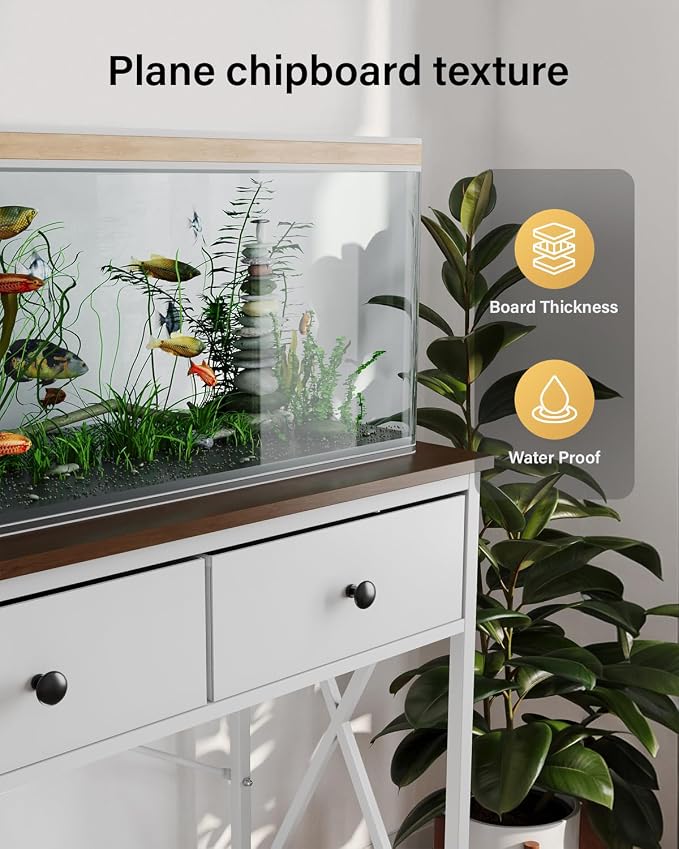 Fish Tank Stand with Drawer,20-29 Gallon Aquarium Stand Easy Assemble | Stable Metal Frame, 2-Tier Breeder Reptile Terrarium Stand Fits Office Home,30.7"x16.5" MDF Tabletop, 330lbs Capacity, White