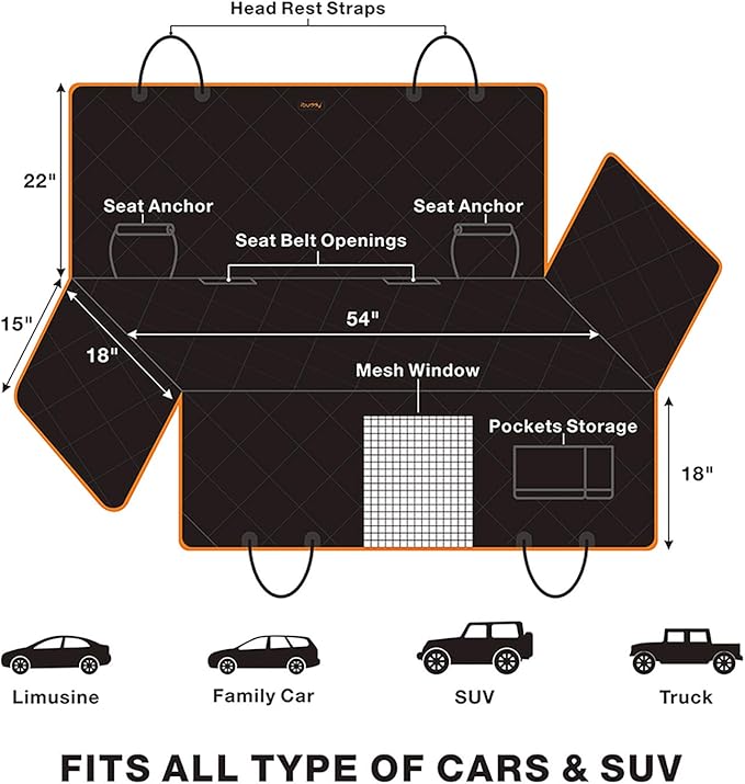 iBuddy Luxury Dog Car Seat Cover for Back Seat Breathable Mesh Window Dog Hammock for Car 4-Layer Heavy Duty Waterproof Pet Seat Protector Scratch-Proof Car Seat Cover Perfect for Family Road Trips