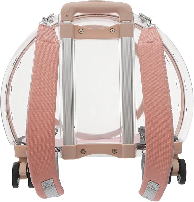 Cat Carrier with Wheels, Breathable Cat Rolling Carrier with Telescopic Handle, Bubble Cat Backpack Carrier, Clear Pet Travel Bag for Small Dogs Pets, up to 19lbs, 15.7" x 10.6" x 17.7" (Pink)