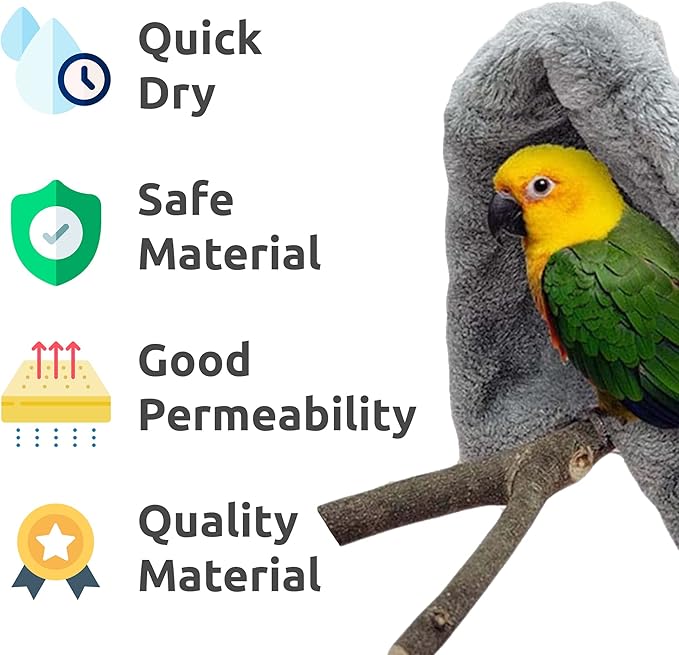 SIMENA Bird Blanket for Cage, Corner Fleece Bed for Birds, Cozy Bird Warmer, Parrot House for Cage, Cuddle Nest Hanging Toy for Lovebirds Parakeet (Grey, XL)