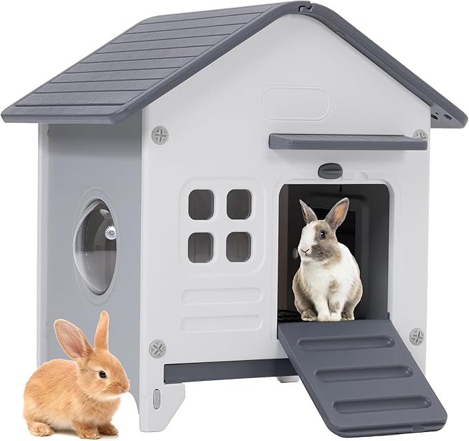 Rabbit Hutch Outdoor Indoor Plastic Waterproof Bunny Cage Enclosure Chew-Proof Rabbit House Guinea Pig Cage Pet House for Small Animals,One Room-Sloping Roof