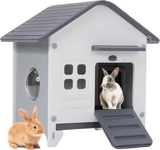 Rabbit Hutch Outdoor Indoor Plastic Waterproof Bunny Cage Enclosure Chew-Proof Rabbit House Guinea Pig Cage Pet House for Small Animals,One Room-Sloping Roof