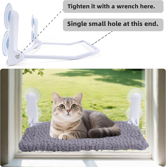 AIWIKIDE Cat Window Perch, Easy Install Bracket, Portable Wall Hammock for Indoor Cat, Grey