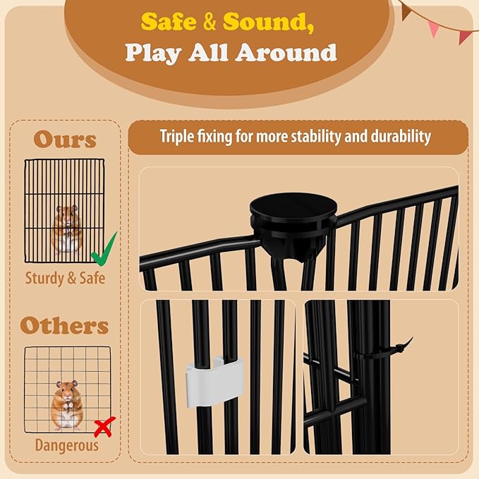 18 Panels Small Animal Playpen, Small Animal Cage with 2 Doors, Metal Wire Yard Fence for Rabbits, Guinea Pigs, Hamsters, Chicken, Hedgehogs, Indoor Outdoor Pet Cage C&C Cage Black