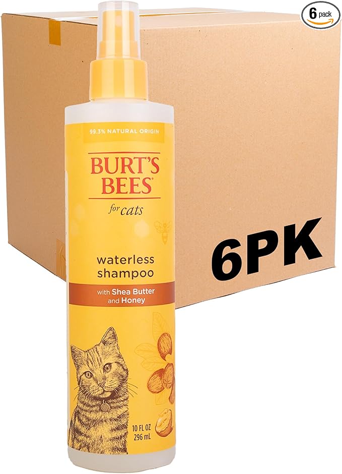 Burt's Bees for Pets Waterless Cat Shampoo Spray, No-Rinse Cat Dry Shampoo with Shea Butter & Honey for Gentle Cleaning Between Baths, pH Balanced, No Harsh Detergents, 10 Fl Oz - 6 Pack