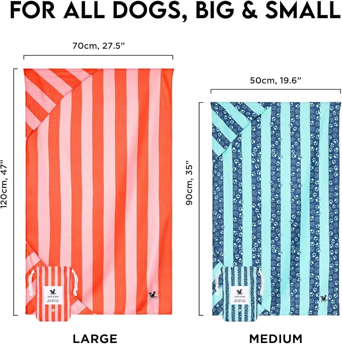 Dock & Bay Pet Towel - Super Absorbent & Quick Drying Dog Towels with Bag - 100% Recycled - Woofs Go Wild, Medium (90x50cm, 35x19)