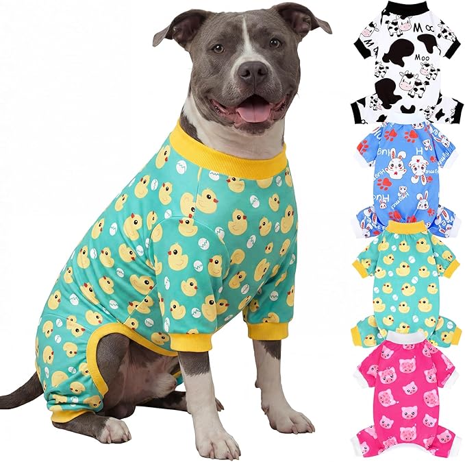 XPUDAC 4 Pieces Dog Pajamas for Large Dogs Pjs Clothes Puppy Onesies for Doggie Duck Shirts Sleeper for Pet Cats Jammies-4XL