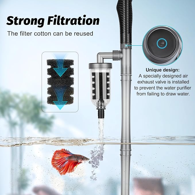 hygger 5 in 1 Electric Aquarium Gravel Cleaner, 360GPH Automatic Fish Tank Vacuum Water Changer, Vacuum Water Changer Sand Wash Filter (15W, Adjustable Length)