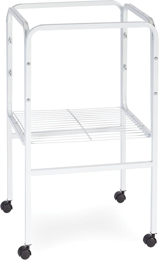 Prevue Pet Products Bird Cage Stand with Shelf - Small to Medium Metal Cage Stand with Rolling Wheels, Bird Stands for Inside, Mid‑Height Shelf for Cage Accessories, Toys, and Storage - White
