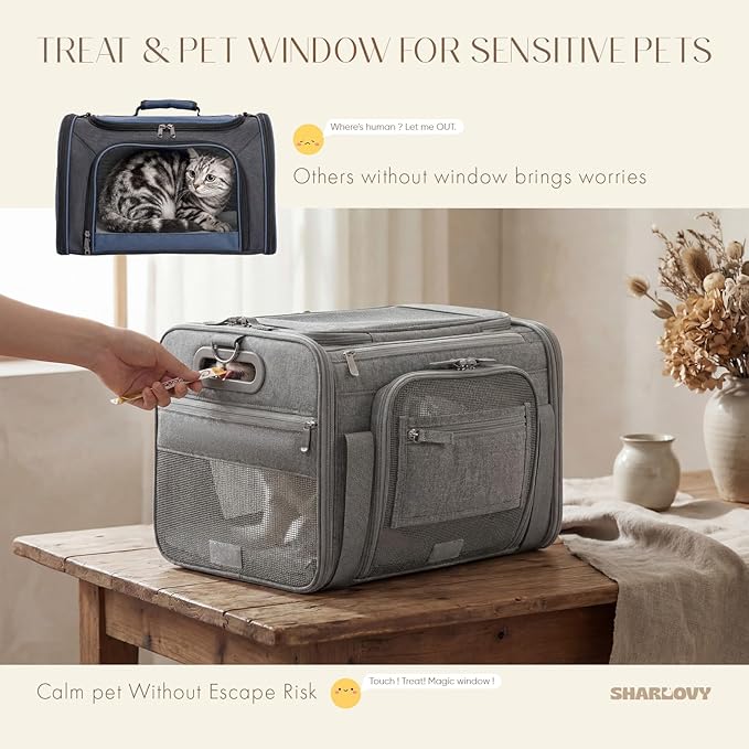 Top-Expandable Pet Carrier with Treat & Pet Window,18x13x9.5 Inch Southwest Frontier Airline Approved,Soft-Sided Dog Carrier for Small Dogs and Cats,Travel Cat Carrier with Locking Safety Zippers