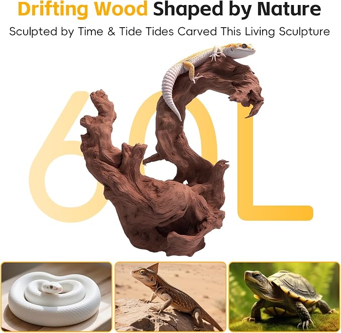 EFFIELER Natural Driftwood for Aquarium Decor – Unique Size Real Wood Branches for Fish Tank, Reptile Habitat, Terrarium, Hermit Crab, Shrimp Tank,Safe for Aquatic Pets (13-18 INCH, Mopani Driftwood)