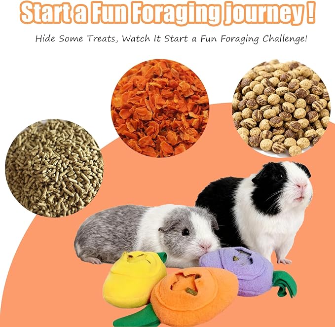 Hamiledyi Guinea Pig Toys Rabbit Foraging Enrichment Toy Slow Feeder Food Hide Puzzle Toys Boredom Relief and Foraging Fun (3 Pieces)