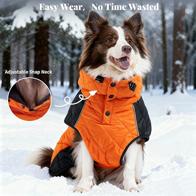 Dog Coat Dogs Jacket Waterproof Reflective Adjustable Dog-Winter Coats for Small/Medium/Large Dogs Dachshund Coat-(Orange, Large)