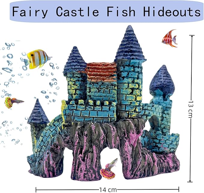 Cute Aquarium Castle Decor, Fish Tank Castle Ornaments, Fairy Aquarium Fish Tank Hide Caves Hideouts Hide House for Small Fish Betta Shrimp Crab Cichlids Guppy