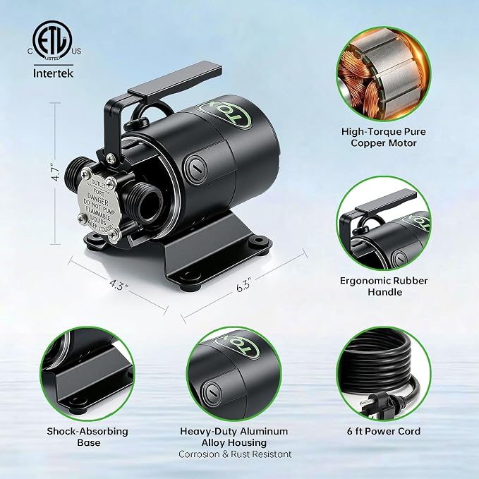 Water Transfer Pump 115V 1/10HP 330GPH Self-Priming Utility Pump with Hose Kit Portable Electric Non-Submersible Pump for Pool Garden Basement Aquarium Rain Barrel Drain Water Removal