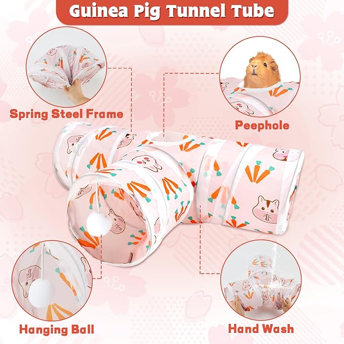 YUEPET 5.9" Guinea Pig Tunnels & Tubes Collapsible Pet 3 Way Play Tunnel Toys Small Animal Hideout Hideaway for Guinea Pig Chinchilla Ferret Hamster Rat(White)