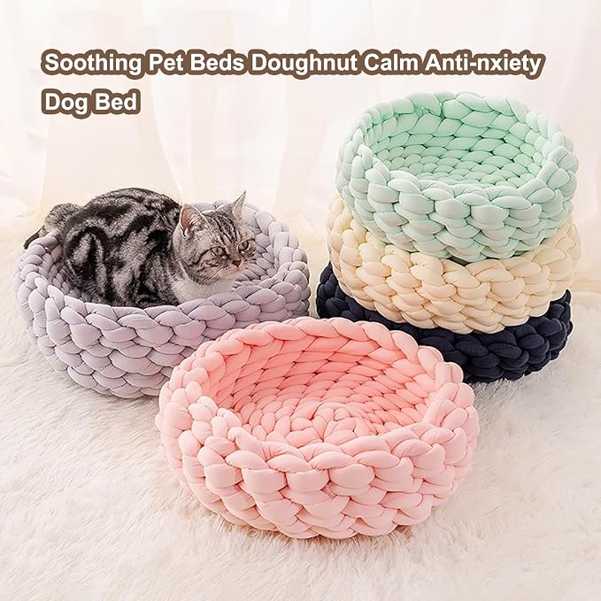 Woven Dog Bed Basket, Knitted Cotton Cat Bed Round Washable Woven Cat Pet Bed Chunky Dog Basket, Orthopedic, Chunky Knit Dog Nest,Dog Bed,Dog Cave,Dog Bedding(Orange,17")