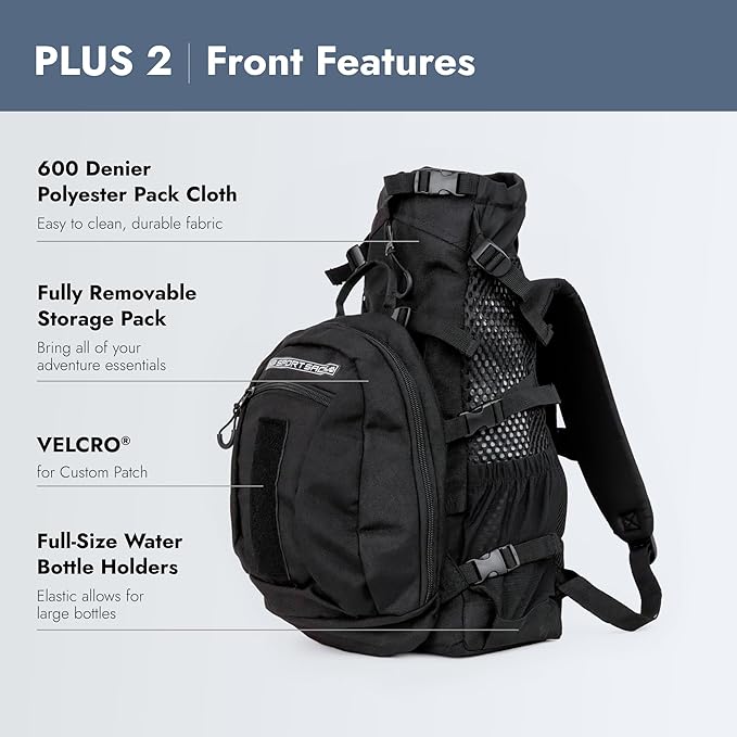 K9 Sport Sack Plus 2 - Medium, Jet Black - Ideal for Dogs 17-19” Long - Adjustable, Backpack-Style Carrier with Multi-Functional Storage Pack, Thick Shoulder Straps & Padded Back Panel