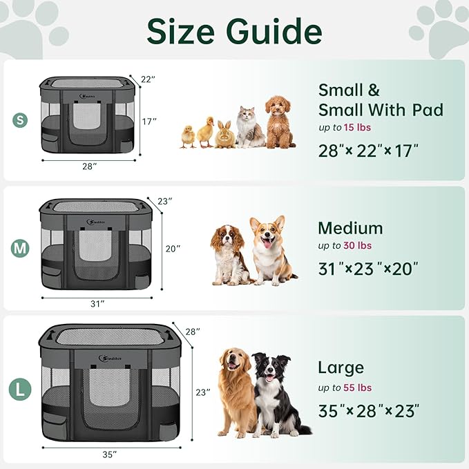Dog Playpen,Cat Pet Puppy Pen,Portable Playpens for Dogs Indoor Outdoor Travel Camping Use,Foldable Dog Kennel Tent Crate for Rabbit Small Animals with Carrying Case (Dark Grey, Small)
