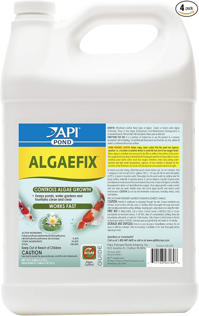 API POND ALGAEFIX (1 gallon) Pond Algae Control - Copper Free - Clean, Clear Water - Up to 38400 Gallons - Safe for Fish, Plants - Water Gardens, Fountains - Natural Active Ingredient - EPA-Registered