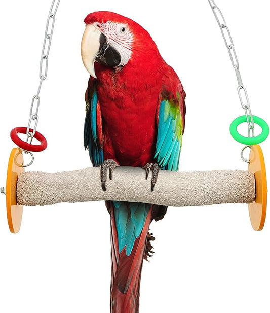 Sweet Feet and Beak Roll Bird Swing - Perch Bird Toys Trims Nails and Beaks, Safe and Non-Toxic Bird Cage Accessories for Small and Large Birds, Swinging Toys Birds Will Love, XL 11 Inches - Orange