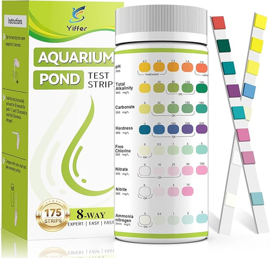175-Count 8-Way Aquarium Test Strips with Ammonia-Accurate Test Ammonia,pH, Total Alkalinity, Carbonate, Hardness, Free Chlorine, Nitrate and Nitrite for Fish Tanks & Ponds