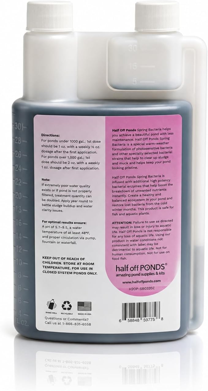 Spring Pond Bacteria Treatment with Beneficial Bacteria & Enzymes, 32 oz | Spring start-up formula, boosts beneficial bacteria, breaks down sludge, fish and plant safe, ideal for biological filters