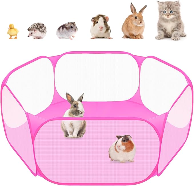 Amakunft Small Animal Playpen, Pop-Up Portable Play Yard for Guinea Pigs, Rabbits, Hamsters, Hedgehogs, Foldable Exercise Fence with Breathable Mesh for Indoor Outdoor Use