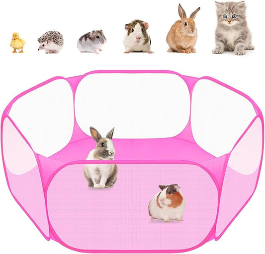 Amakunft Small Animal Playpen, Pop-Up Portable Play Yard for Guinea Pigs, Rabbits, Hamsters, Hedgehogs, Foldable Exercise Fence with Breathable Mesh for Indoor Outdoor Use