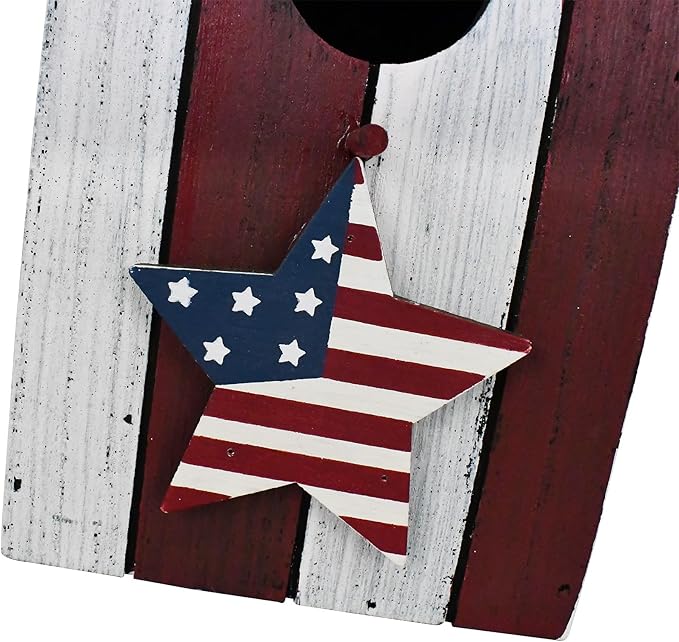 Linfevisi Wooden Patriotic Bird House Bluebird Nest Box American Flag Birds Boxes Home Wood Birdhouses Hanging Outdoor Decorative for Wren Finch Chickadee Sparrows Cardinals Tree July 4th(A)