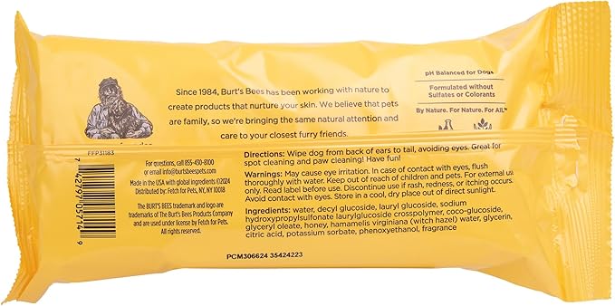 Burt’s Bees for Pets Deodorizing Wipes with Witch Hazel - 95% Natural Origin Odor Control Wipes, Gentle Deodorizing Formula That Refreshes Dog Coat, Daily Use, 50 Count
