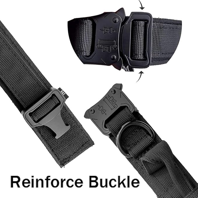Xqpetlihai Tactical Dog Collar and Leash Set Adjustable Military Nylon Dog Collar with Control Handle and Heavy Duty Metal Buckle for Large Dogs（Black M