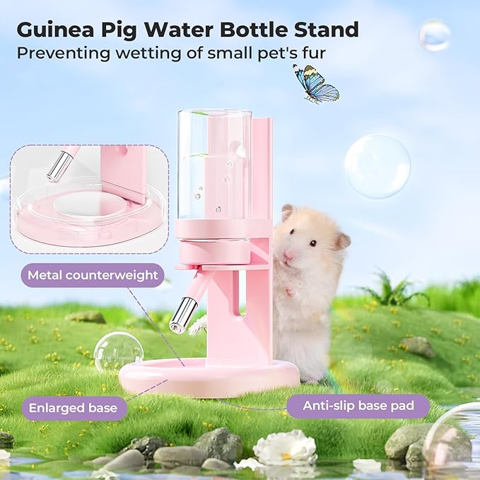 Guinea Pig Water Bottle No Drip – 4 oz Hamster Water Bottle for Glass Tank with Adjustable Stand, Leak Proof Small Animal Water Dispenser for Cage for Gerbil Chinchilla Ferret Squirrel Hedgehog