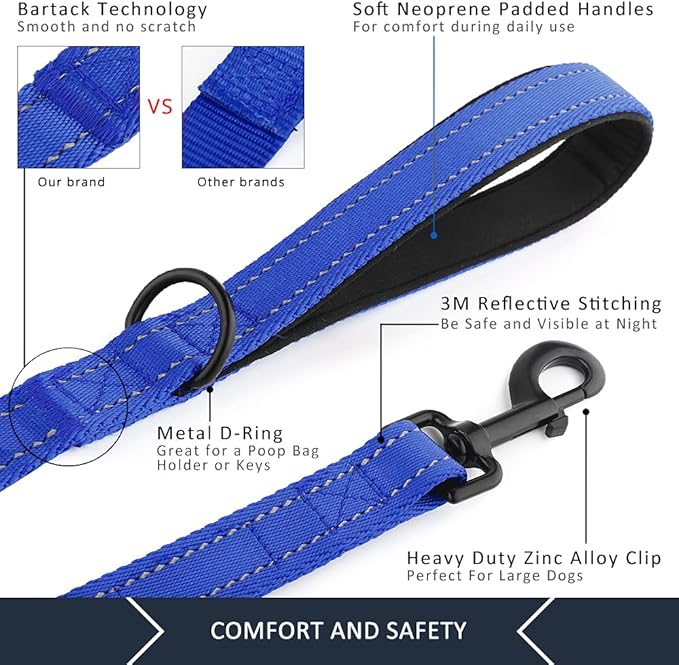 Plutus Pet Double Handle Dog Leash 5ft, Heavy Duty, Reflective Dual Handle Dog Leash for Safety Training, for Medium Large Dogs,2 Handle Leads(Navy Blue)