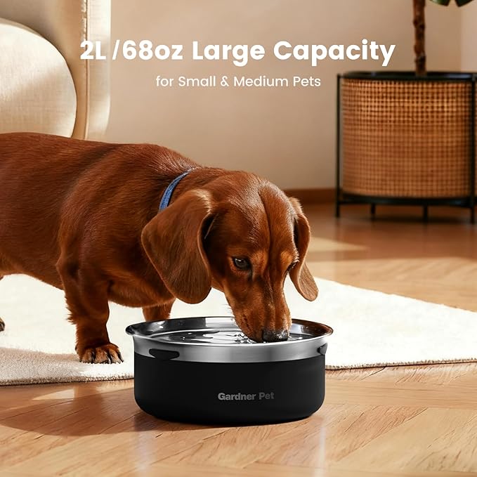 Gardner Pet Slow Water Bowl for Dogs – No Spill, Anti-Splash Floating Plate Design, Slows Drinking to Reduce Mess, Keeps Water Clean & Floors Dry, 2L