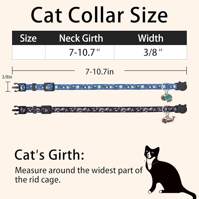 Cat Collar Breakaway, 2 Pack Cotton Kitten Collars with Bells and Removable Charms, Cute Ocean Shaped for Indoor Boy, Girl and Adult Cats
