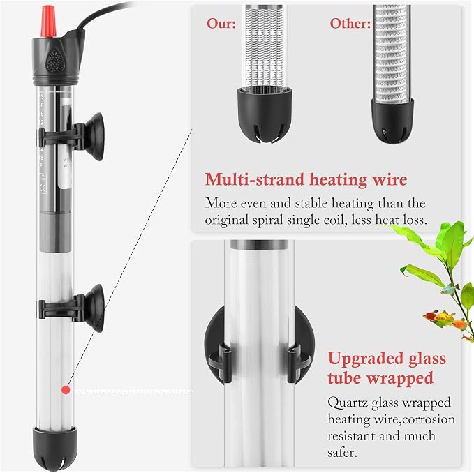 Aquarium Heater 50W 100W 300W, Submersible Glass Fish Tank Heater for Fresh and Salt Water (300W)