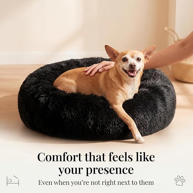 nononfish Puppy Beds for Small Dogs Washable 19" Black Calming and Anxiety Pet Beds Fluffy and Plush Durable Small Dog Bed