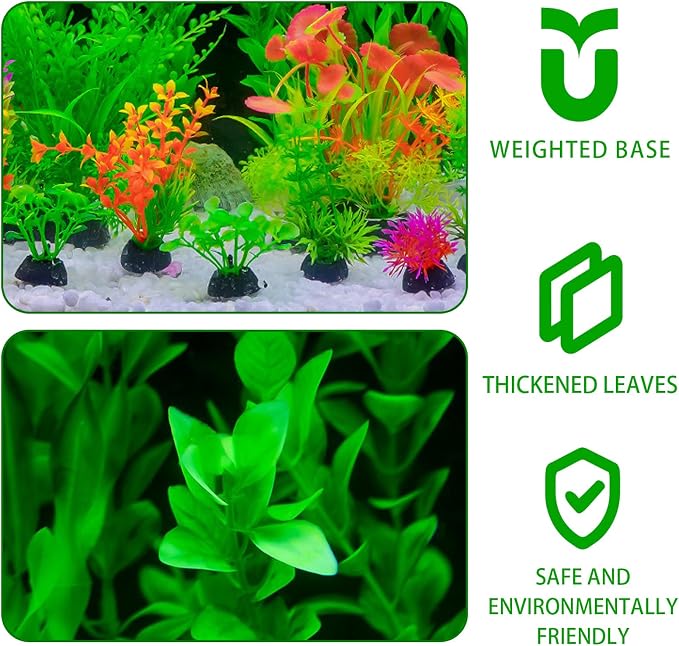 16-Piece Artificial Aquarium Plants Set – Vibrant, Realistic Fish Tank Decorations for Aquariums, Reptile Terrariums, and Aquatic Landscapes