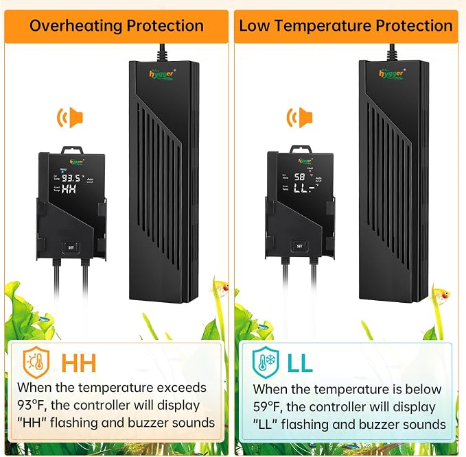 hygger Aquarium Heater with Intelligent Temperature Controller, 800W for 80-220 Gallon Submersible Fish Tank Heater with Leaving Water Automatically Stop Heating System, for Freshwater Saltwater