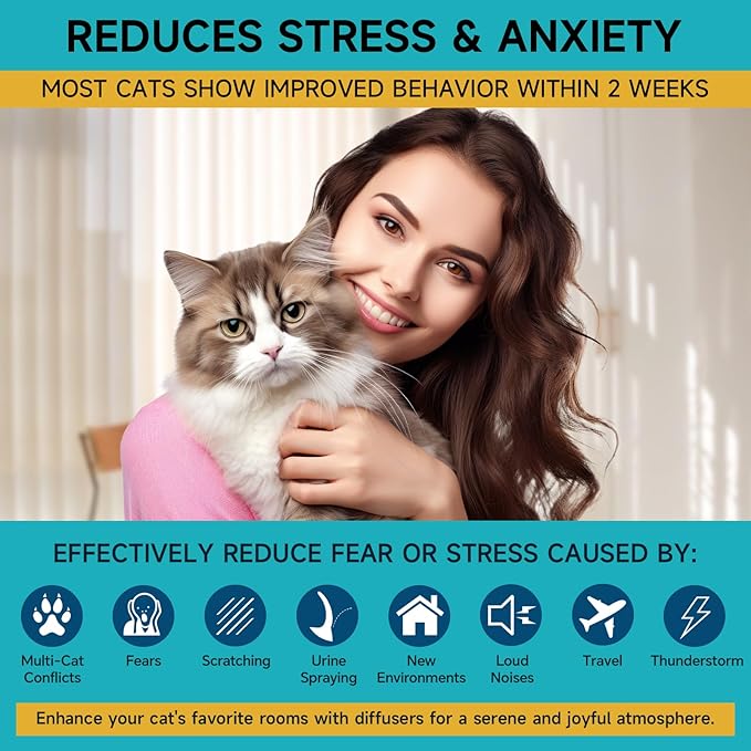 Woyamay Cat Calming Diffuser Refills - 6 Pack Cat Pheromones Calming Diffuser for Cat Anxiety Relief, Cat Pheromone Diffuser, 180 Days Pheromone Diffuser to Calm Cats, Fits All Common Diffuser Heads