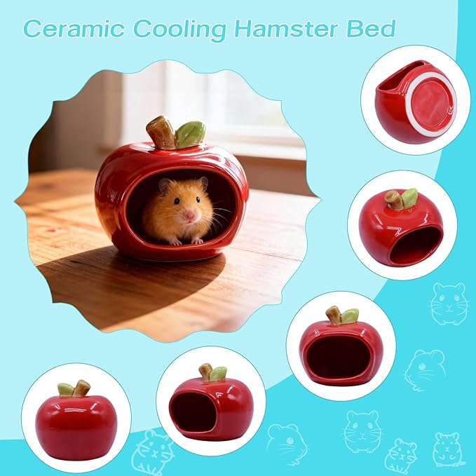 Cute Ceramic Hamster Hideout Habitats Syrian Dwarf Hamster Hide Hideaway House Cozy Bed Mini Chinchilla Gerbils Mice Hut Small Animals Sand Bath Cave Cage Accessories (Red)
