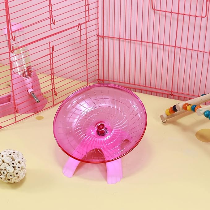 Hamster Wheel Silent Saucer Spinner/Quiet Exercise Flying Runner Dwarf Hamster/Gerbil Rat/Hermit Crab (Pink)